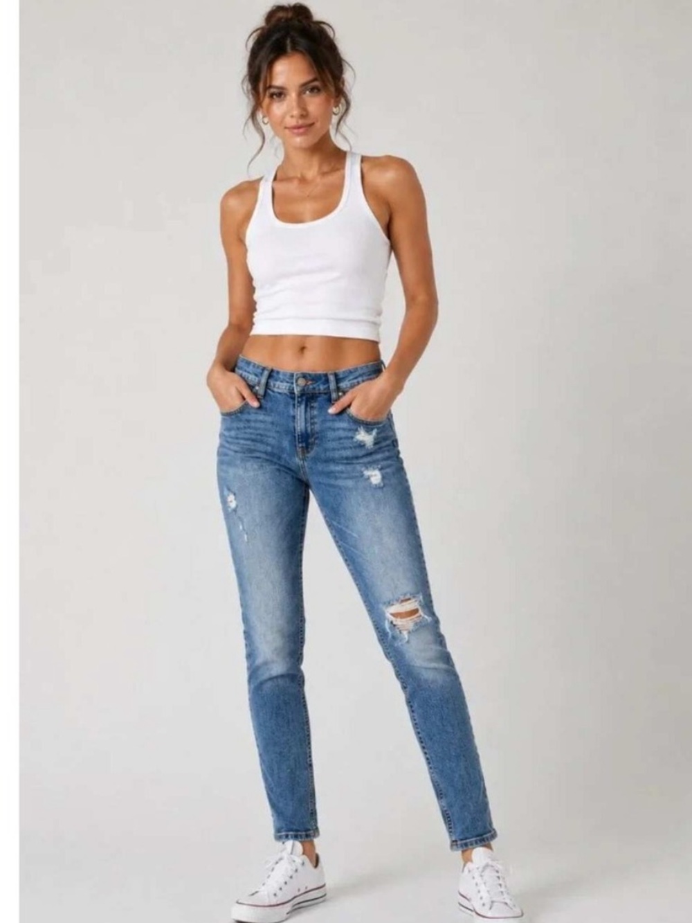 ❗️Banana Republic Girlfriend Mid-Rise Distressed Blue Straight-Leg Jeans